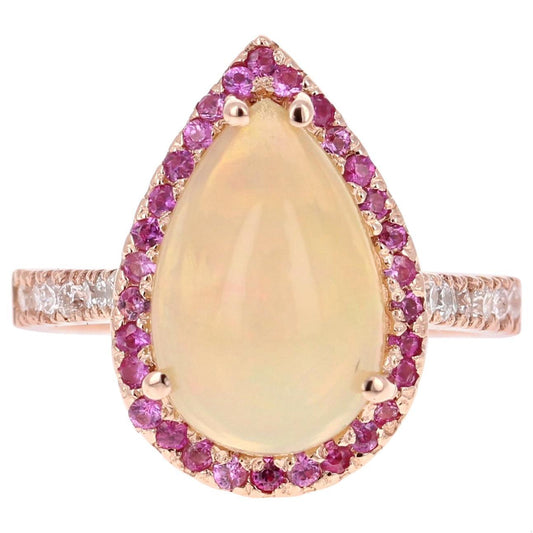 3.75 Carat Natural Opal Pink Sapphire Diamond Rose Gold Ring