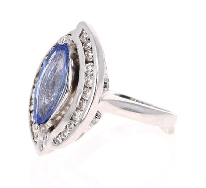 3.78 Carat Blue Sapphire Diamond 18 Karat White Gold Cocktail Ring