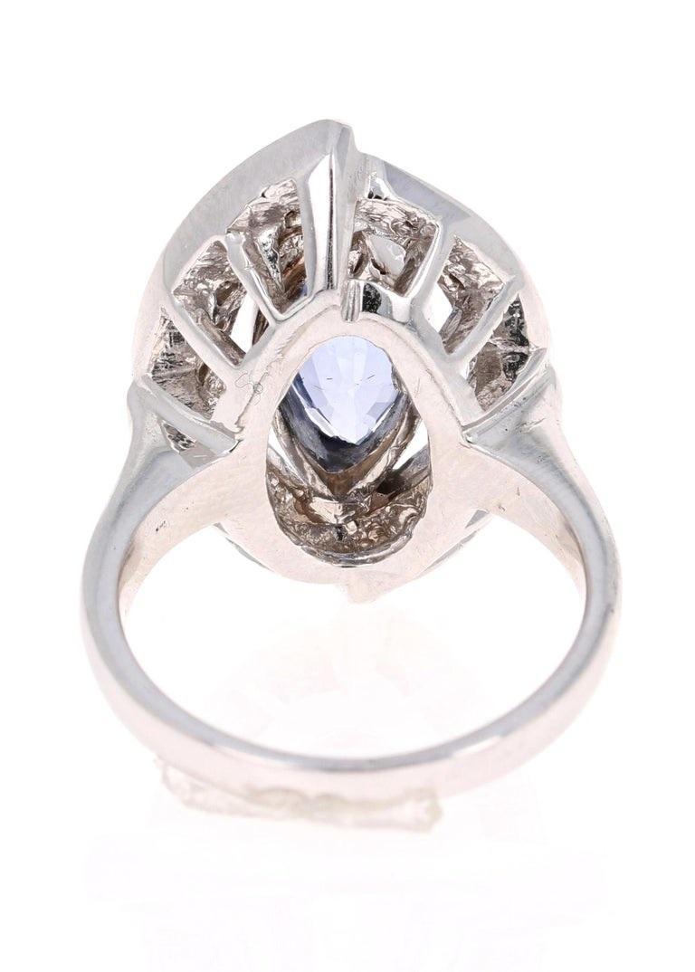 3.78 Carat Blue Sapphire Diamond 18 Karat White Gold Cocktail Ring