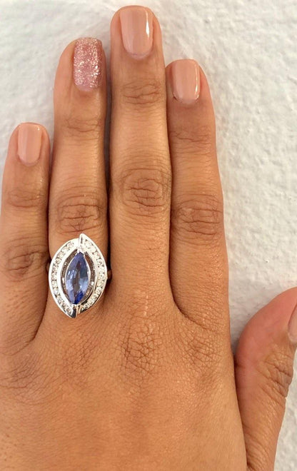 3.78 Carat Blue Sapphire Diamond 18 Karat White Gold Cocktail Ring