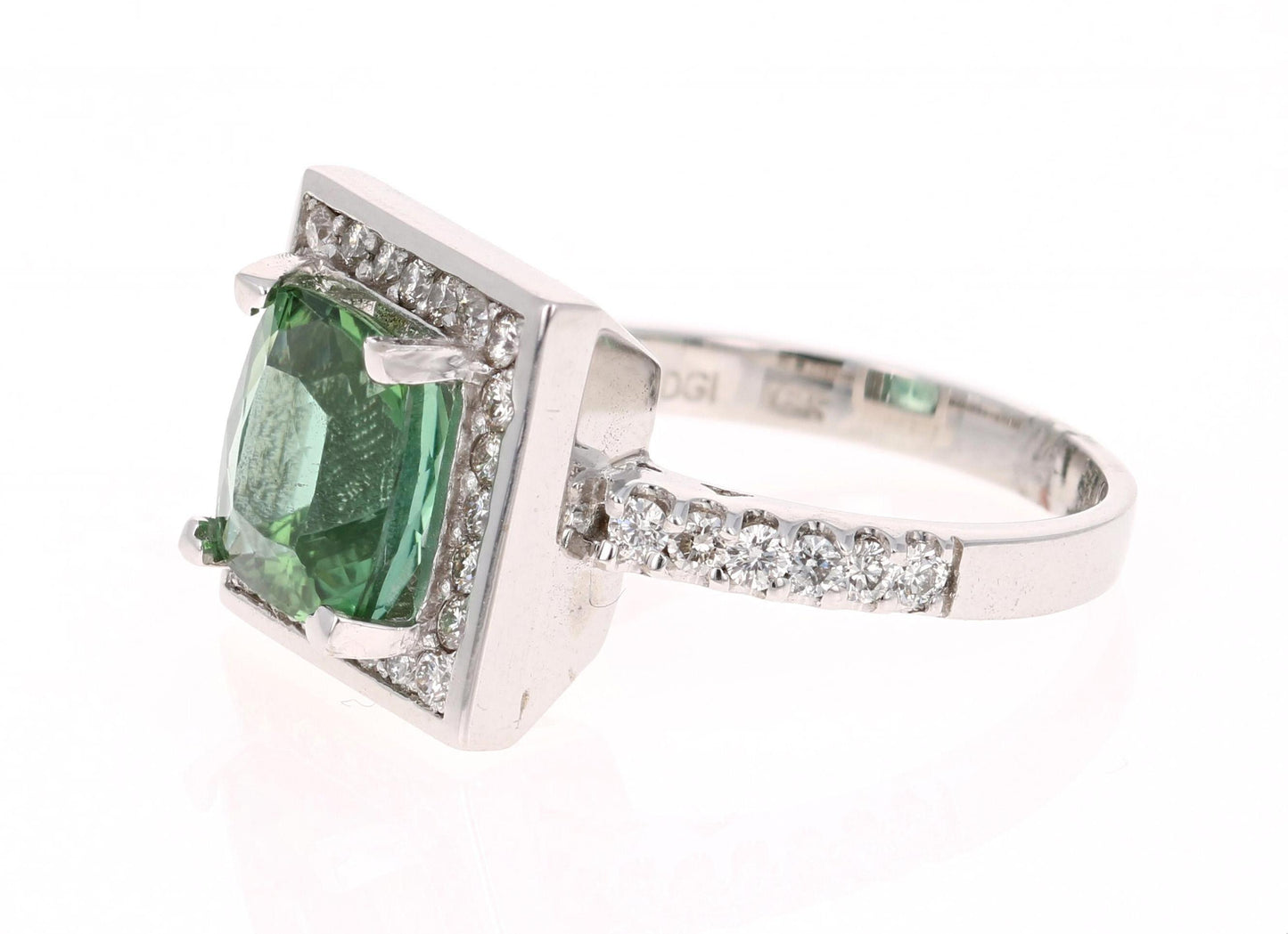 3.81 Carat Green Tourmaline Diamond White Gold Cocktail Ring