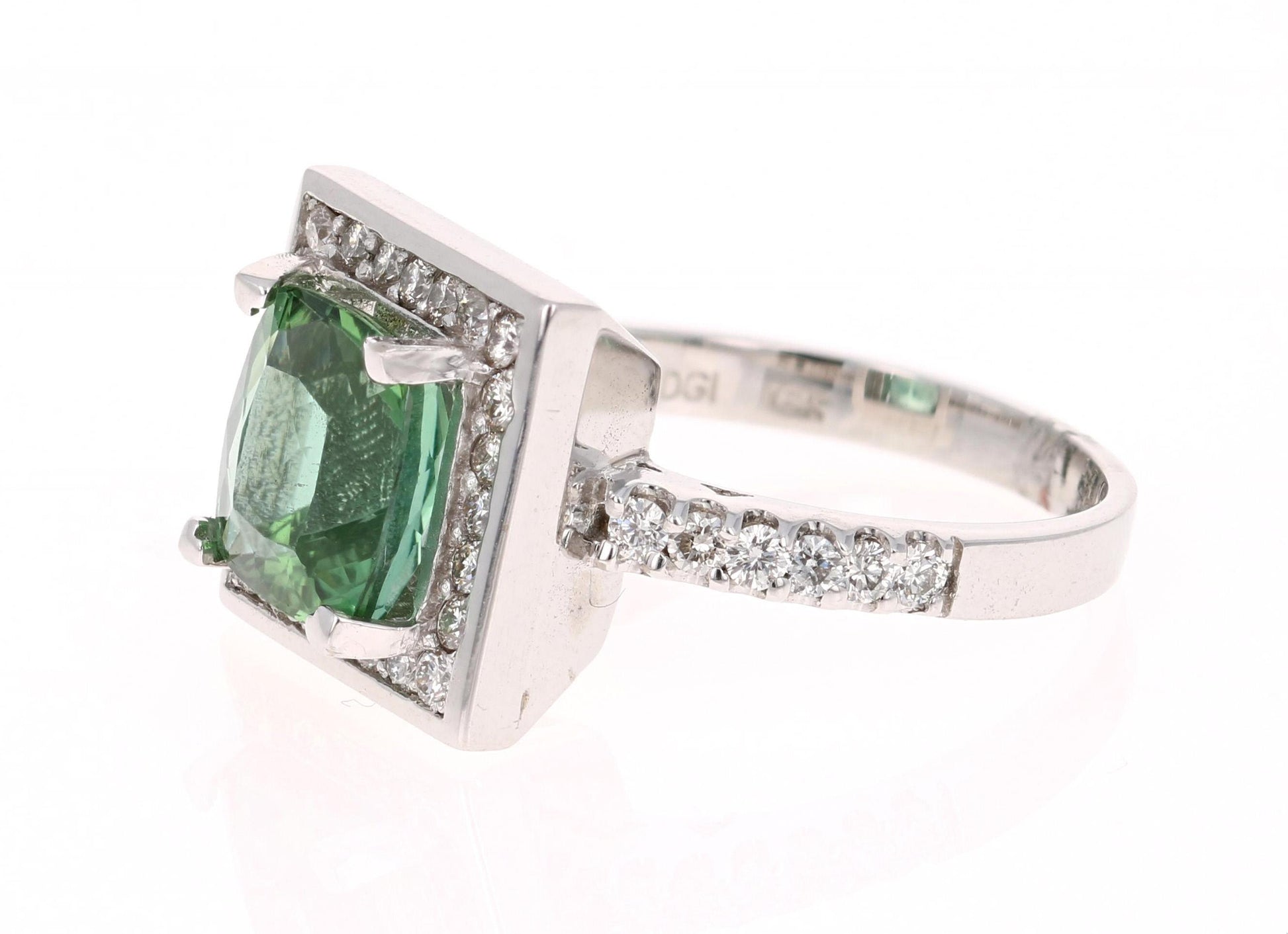 3.81 Carat Green Tourmaline Diamond White Gold Cocktail Ring