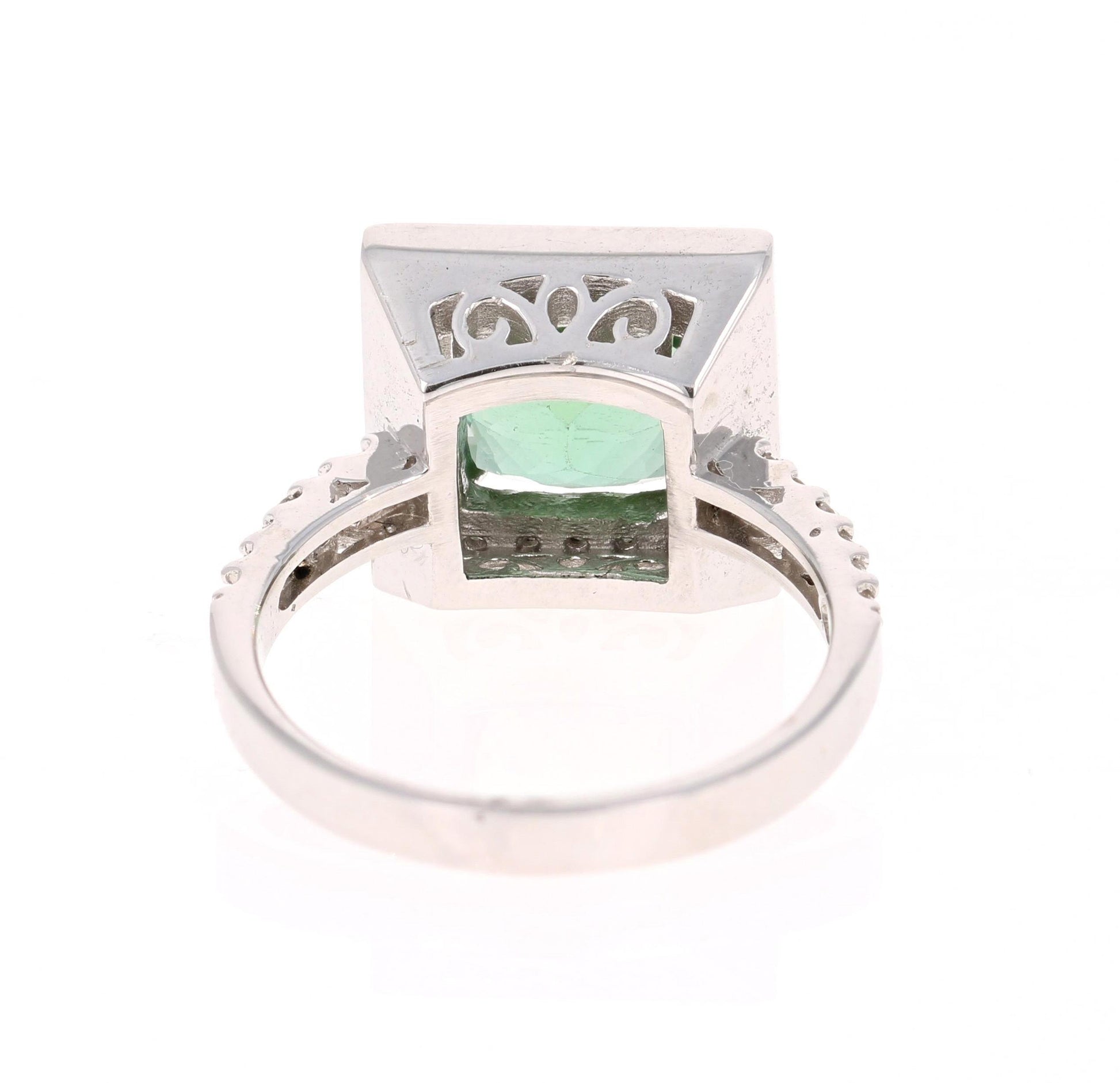 3.81 Carat Green Tourmaline Diamond White Gold Cocktail Ring
