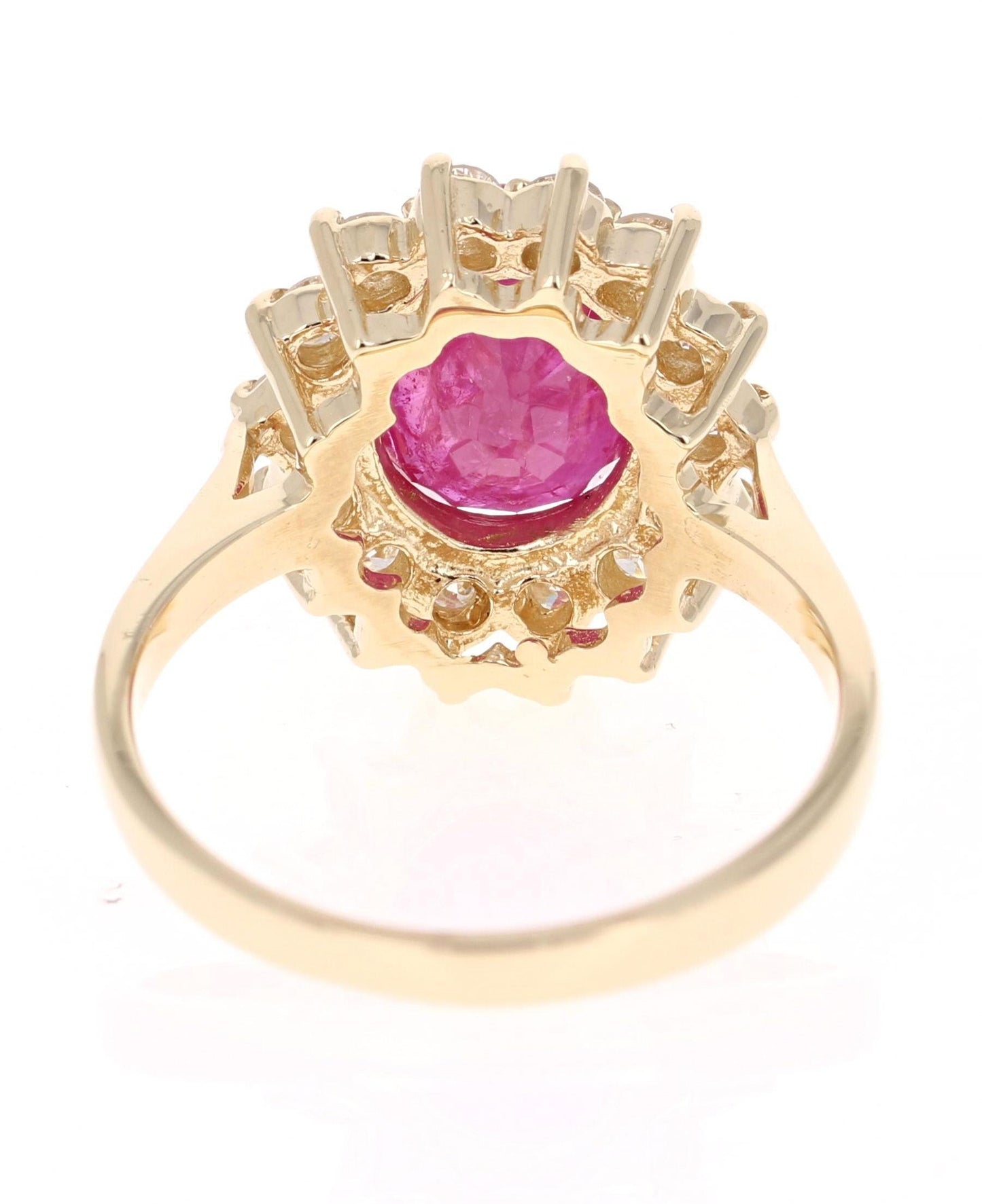 3.82 Carat Oval Cut Ruby Diamond 14 Karat Yellow Gold Ballerina Ring