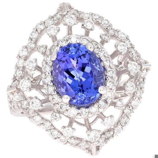 3.83 Carat Tanzanite Diamond 14 Karat White Gold Cocktail Ring