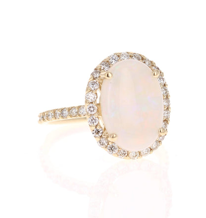 3.84 Carat Opal Diamond 14 Karat Yellow Gold Ring