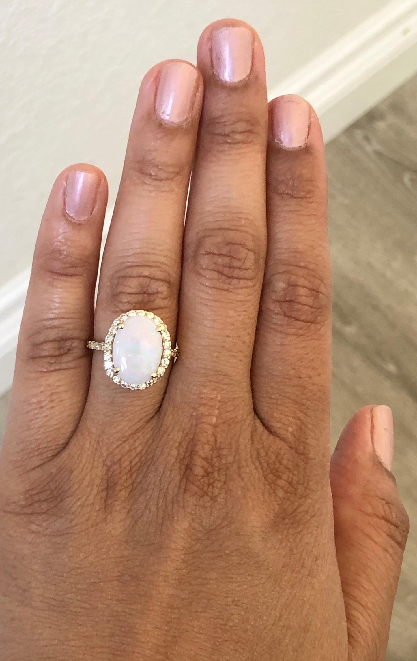 3.84 Carat Opal Diamond 14 Karat Yellow Gold Ring
