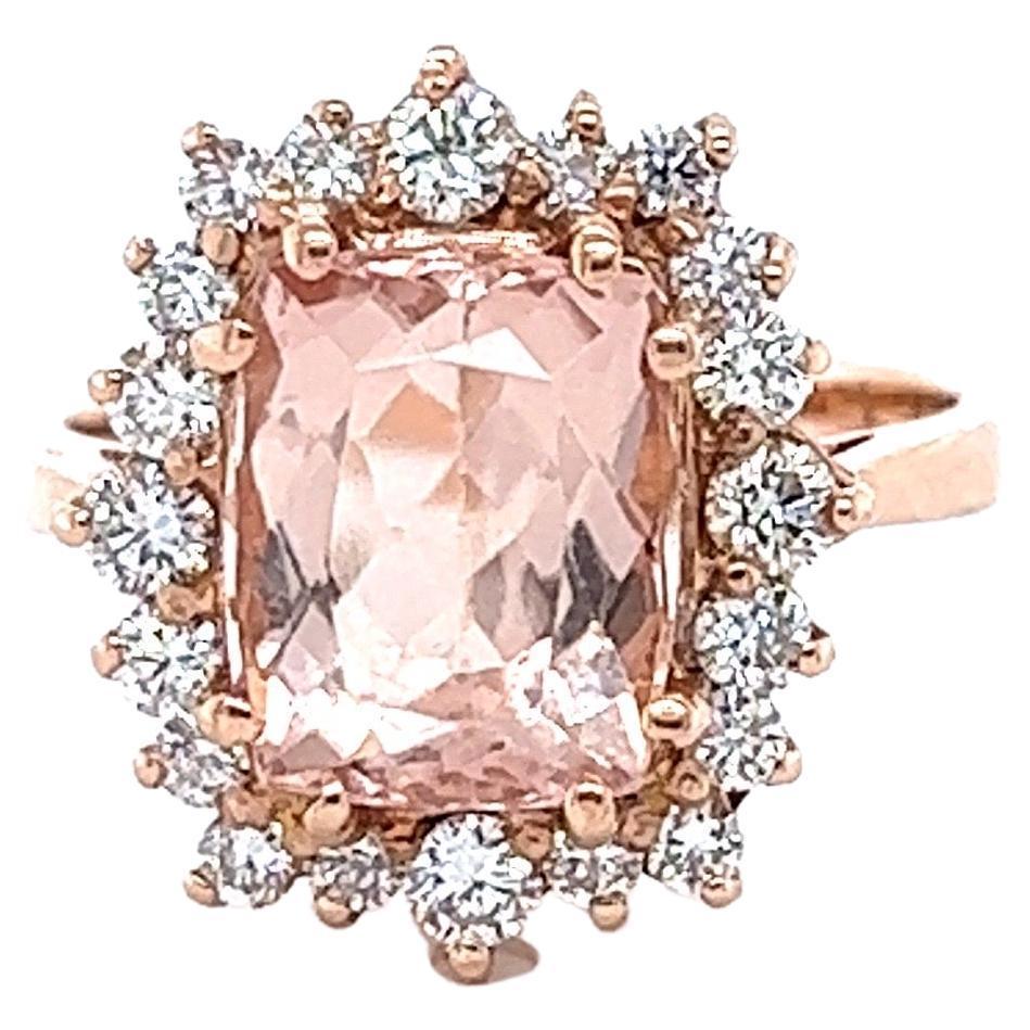3.88 Carat Morganite Diamond 14 Karat Rose Gold Ring
