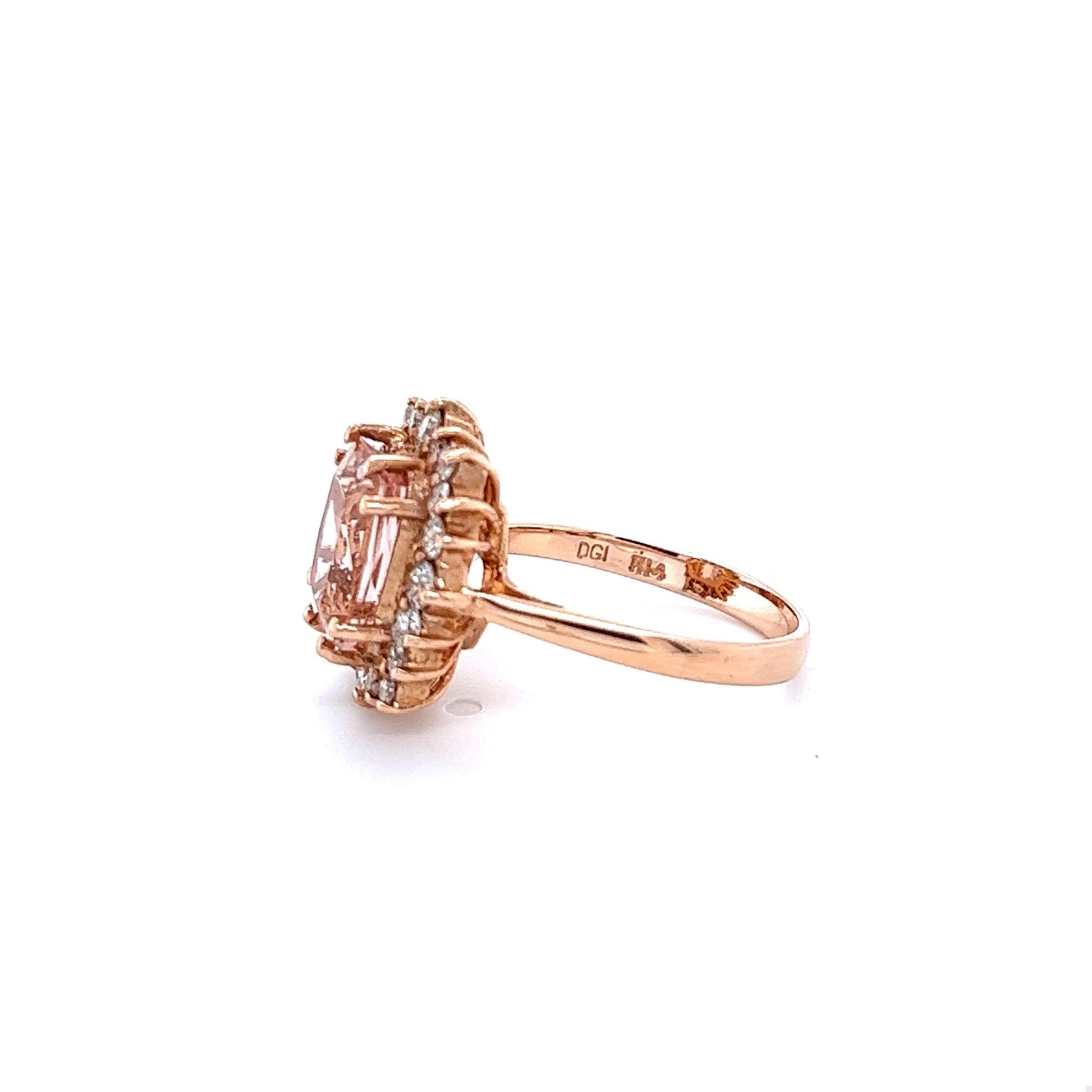 3.88 Carat Morganite Diamond 14 Karat Rose Gold Ring