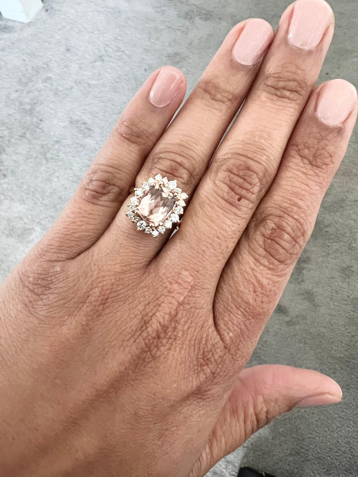 3.88 Carat Morganite Diamond 14 Karat Rose Gold Ring