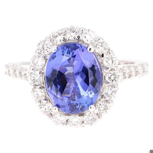 3.96 Carat Tanzanite Diamond 14 Karat White Gold Cocktail Ring