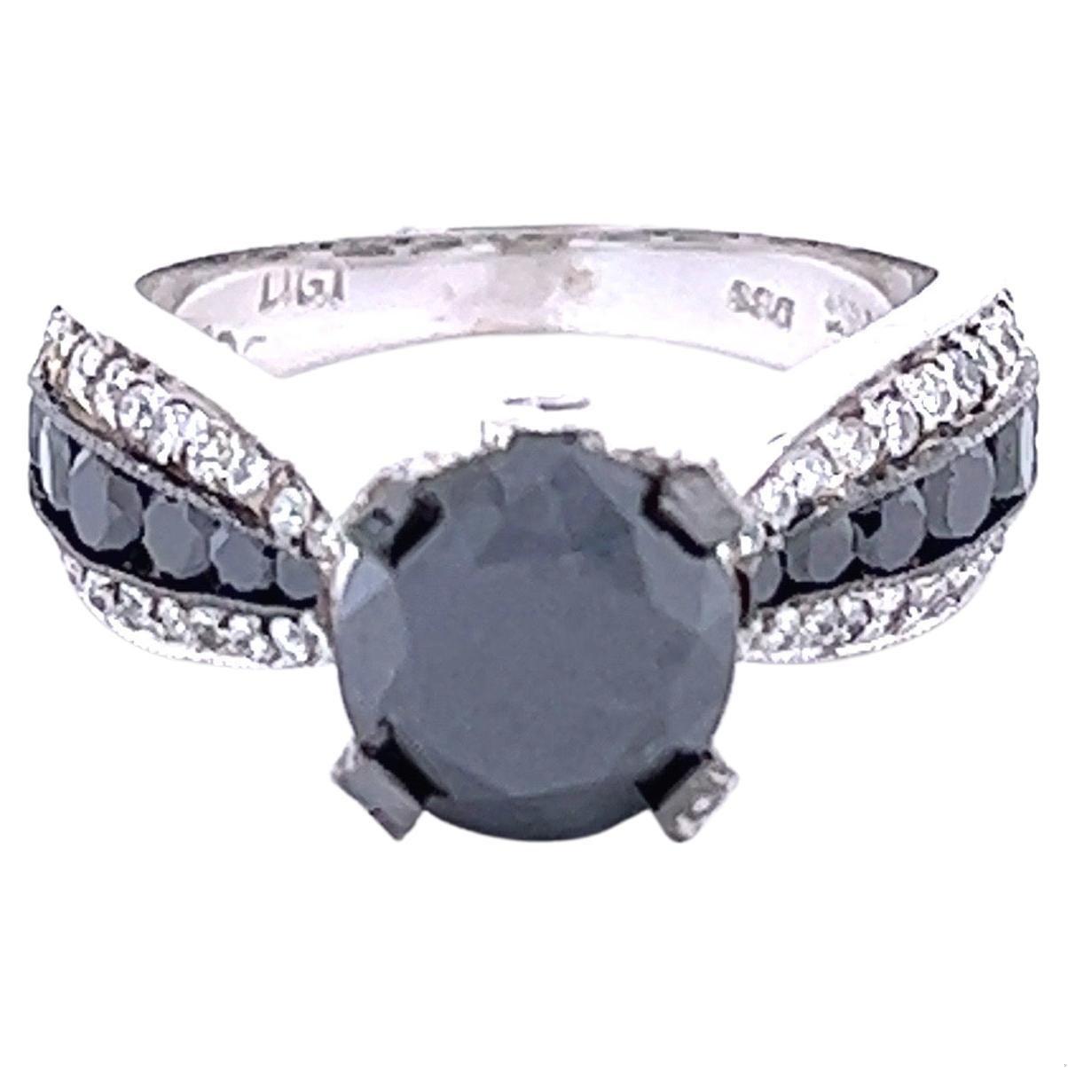 4.00 Carat Black White Diamond White Gold Engagement Ring