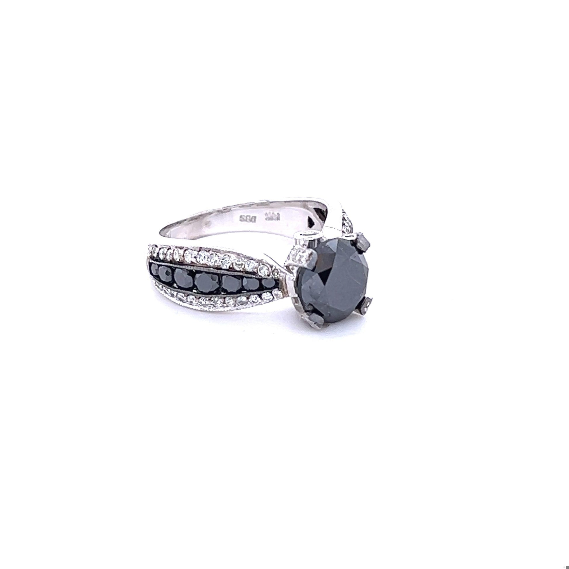 4.00 Carat Black White Diamond White Gold Engagement Ring