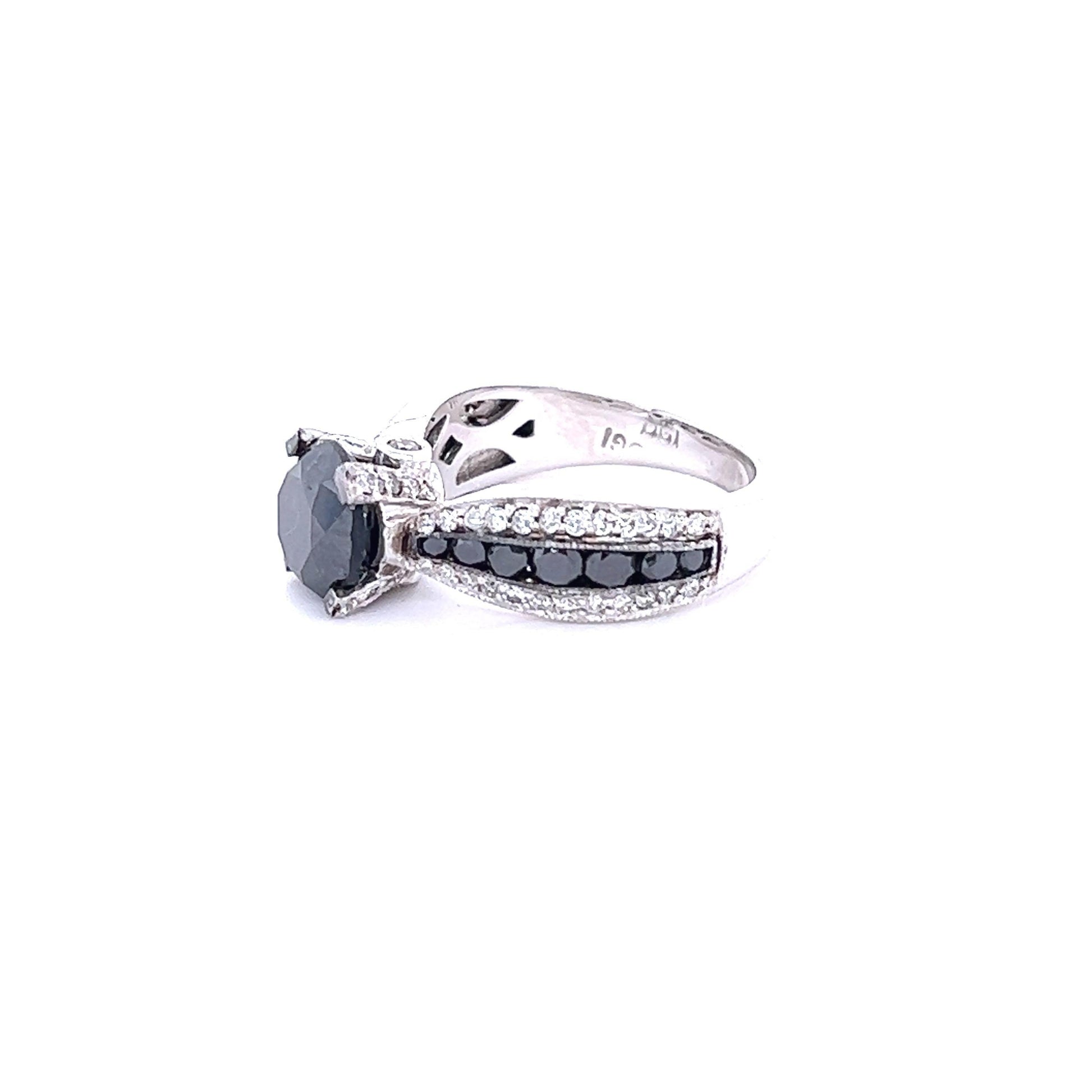 4.00 Carat Black White Diamond White Gold Engagement Ring