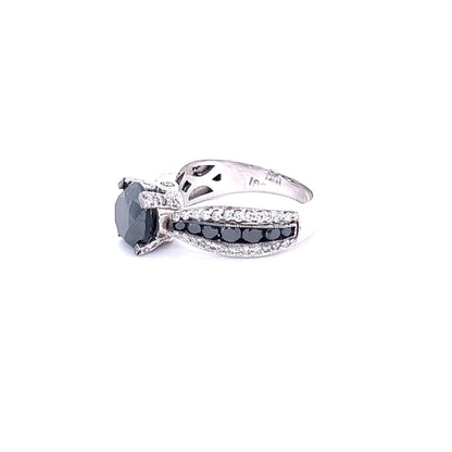 4.00 Carat Black White Diamond White Gold Engagement Ring