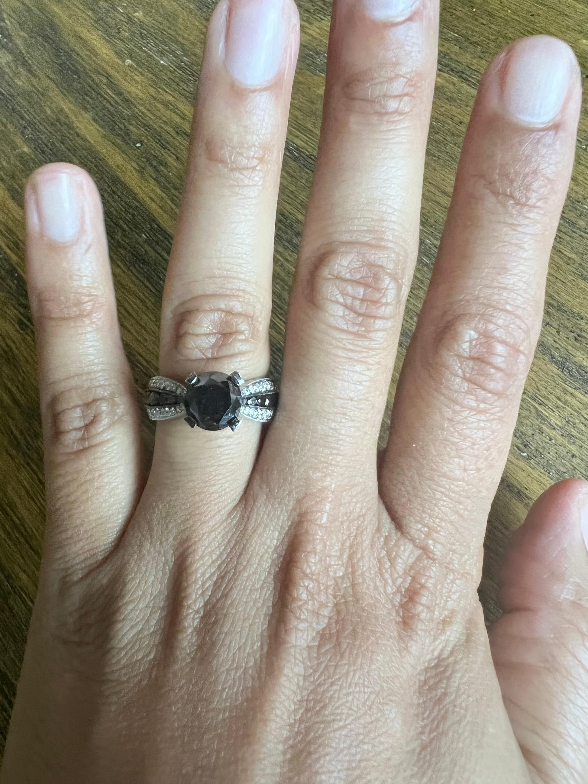 4.00 Carat Black White Diamond White Gold Engagement Ring