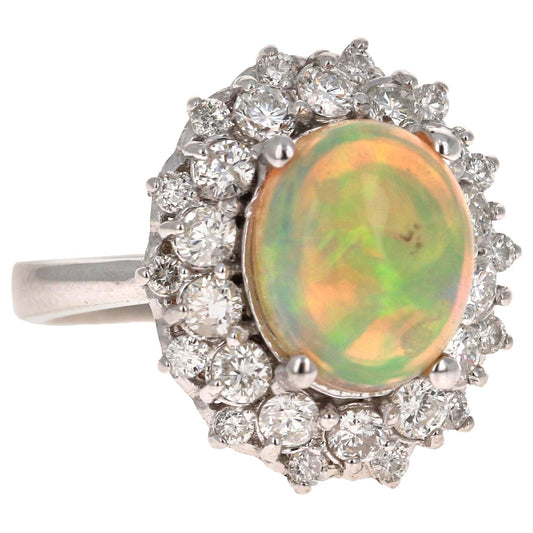 4.04 Carat Opal Diamond 14 Karat White Gold Cluster Ring