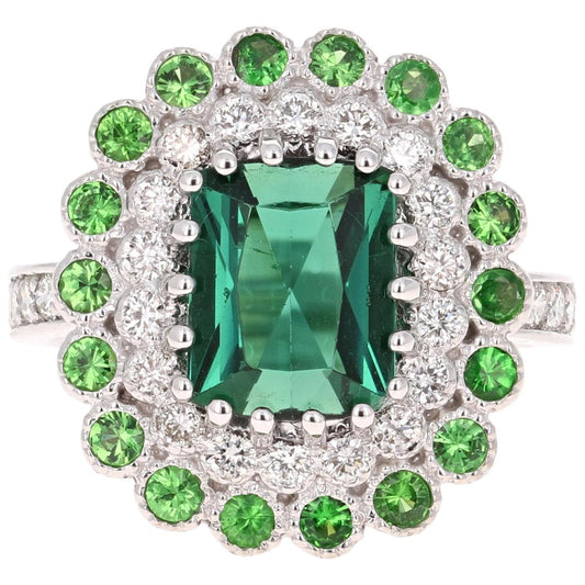 4.06 Carat Tourmaline Diamond 14 Karat White Gold Cocktail Ring