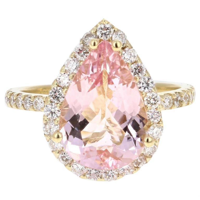 4.12 Carat Morganite Diamond 18 Karat Yellow Gold Engagement Ring