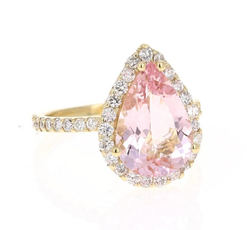 4.12 Carat Morganite Diamond 18 Karat Yellow Gold Engagement Ring