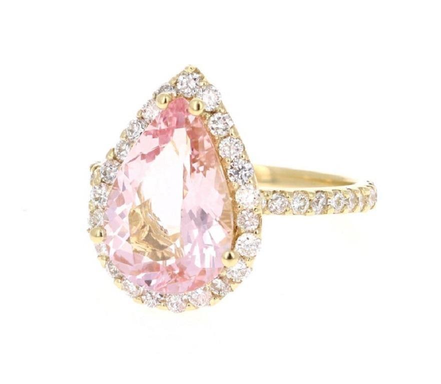4.12 Carat Morganite Diamond 18 Karat Yellow Gold Engagement Ring