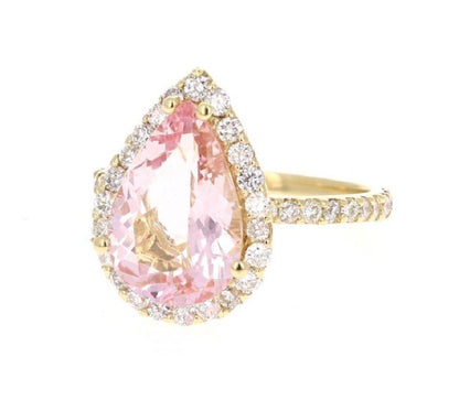 4.12 Carat Morganite Diamond 18 Karat Yellow Gold Engagement Ring