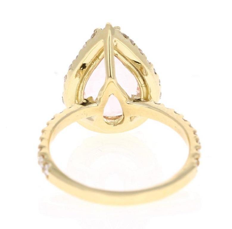 4.12 Carat Morganite Diamond 18 Karat Yellow Gold Engagement Ring