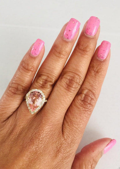 4.12 Carat Morganite Diamond 18 Karat Yellow Gold Engagement Ring
