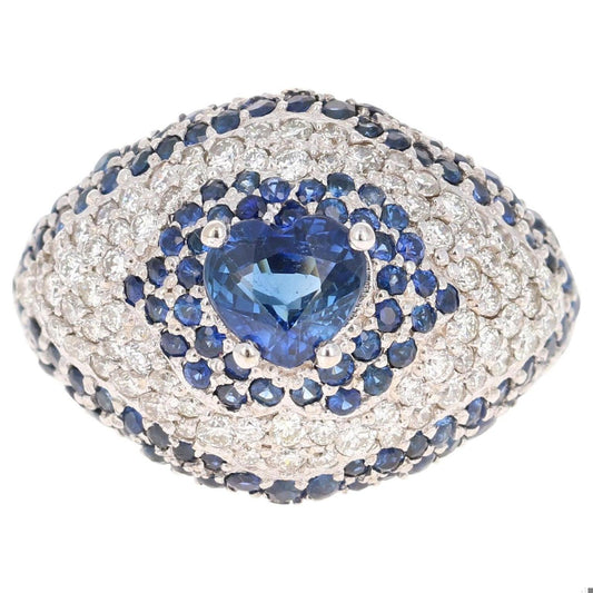4.17 Carat Blue Sapphire Diamond 18 Karat White Gold Cocktail Ring