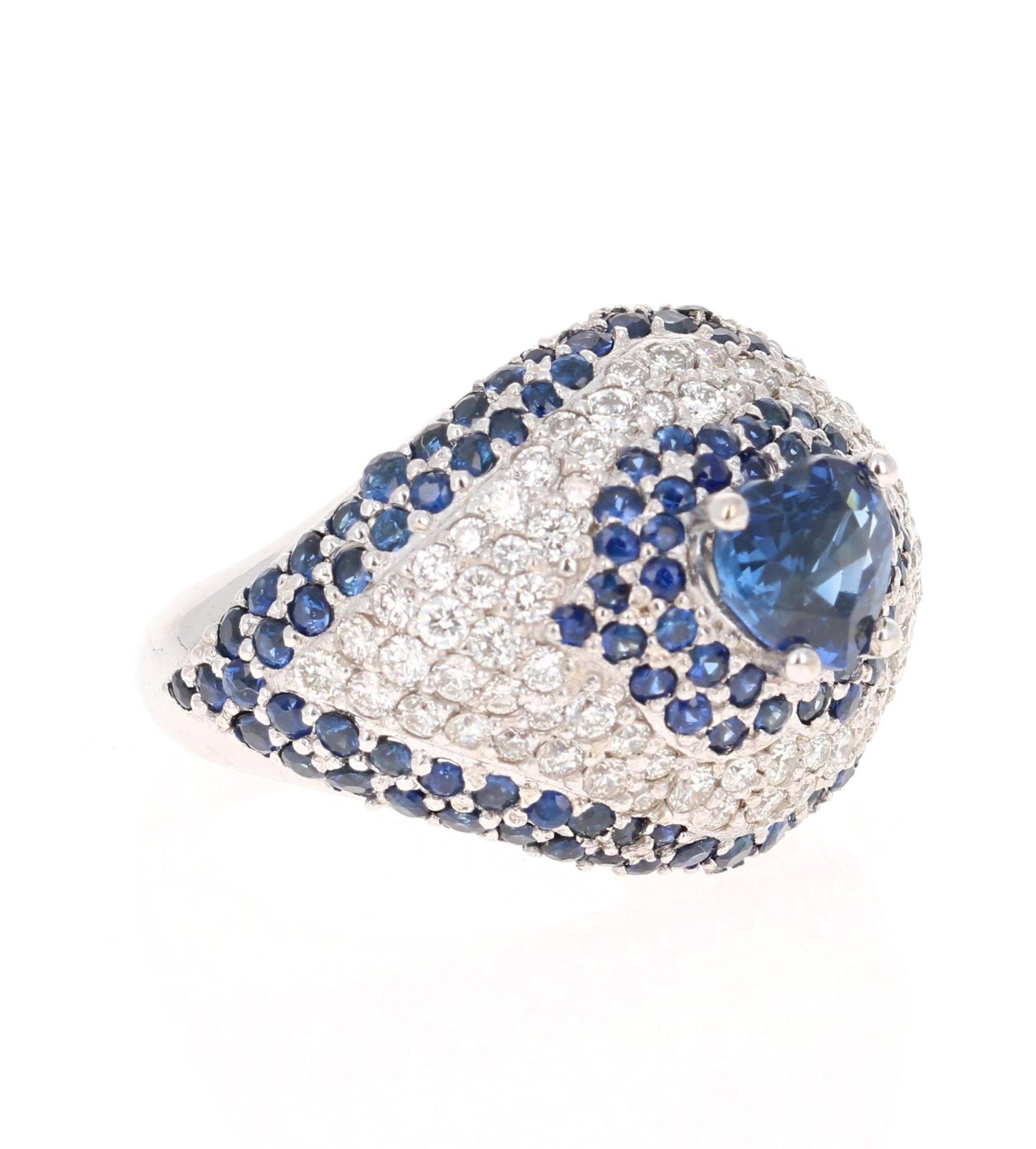 4.17 Carat Blue Sapphire Diamond 18 Karat White Gold Cocktail Ring