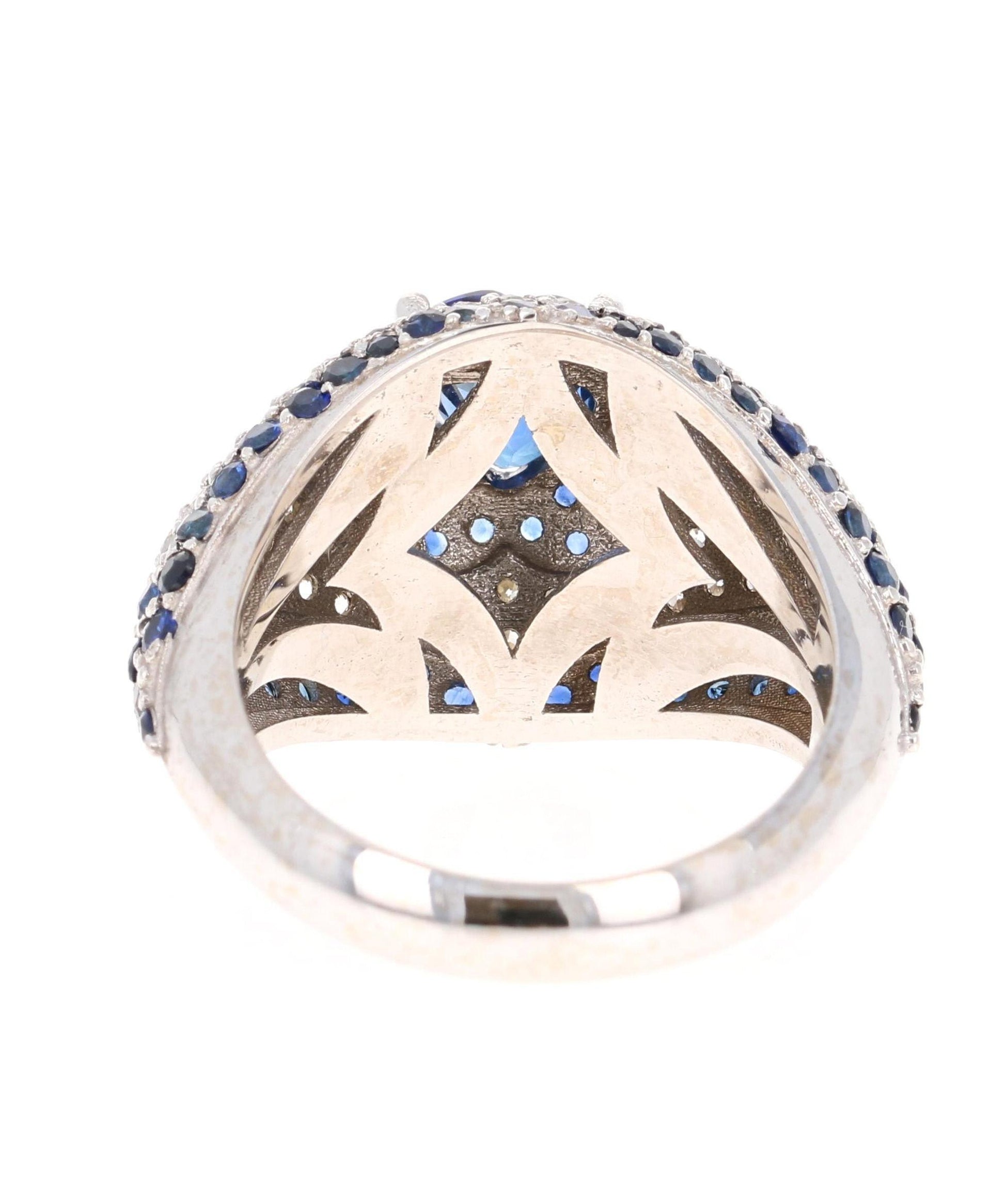 4.17 Carat Blue Sapphire Diamond 18 Karat White Gold Cocktail Ring