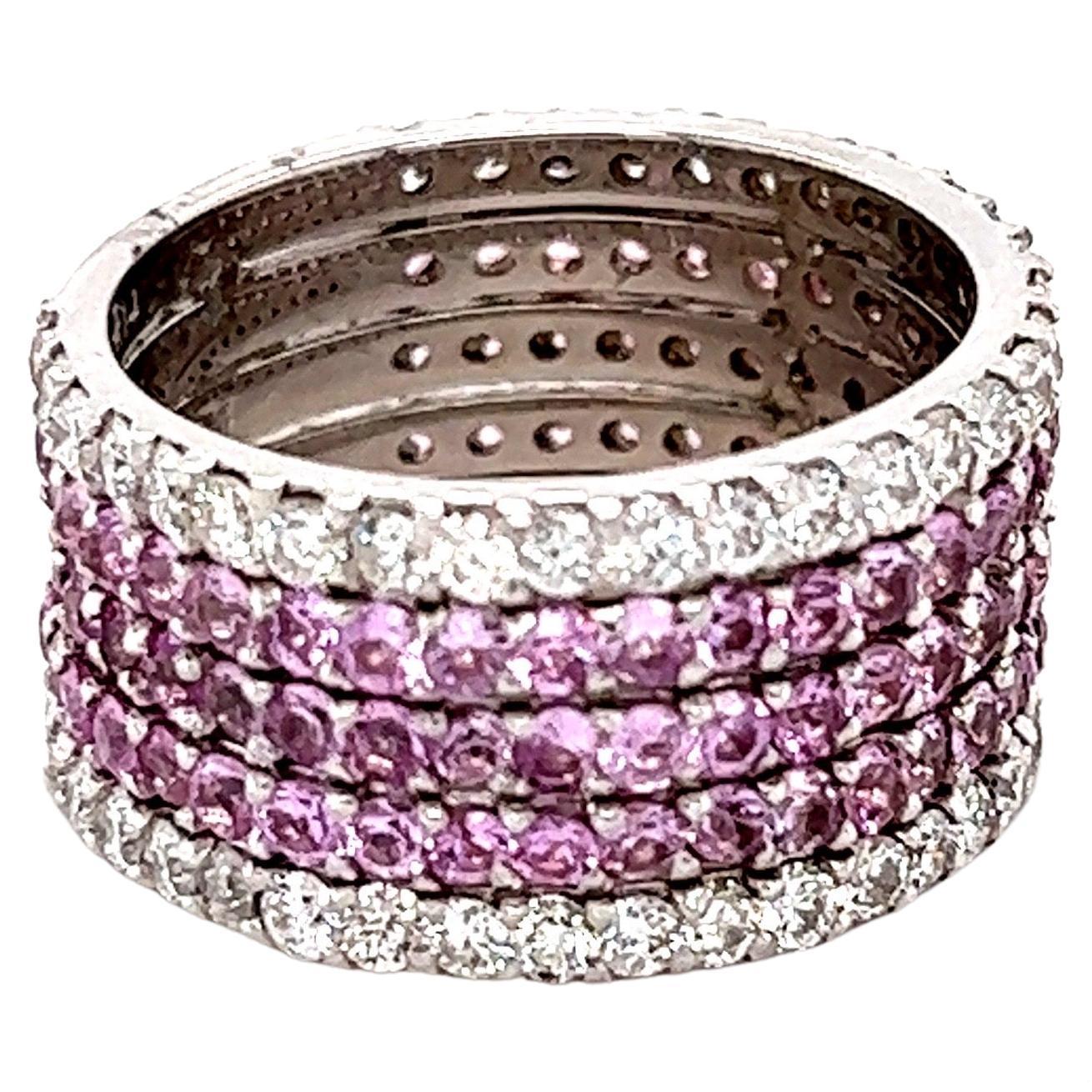 4.23 Pink Sapphire Diamond White Gold Cocktail Ring