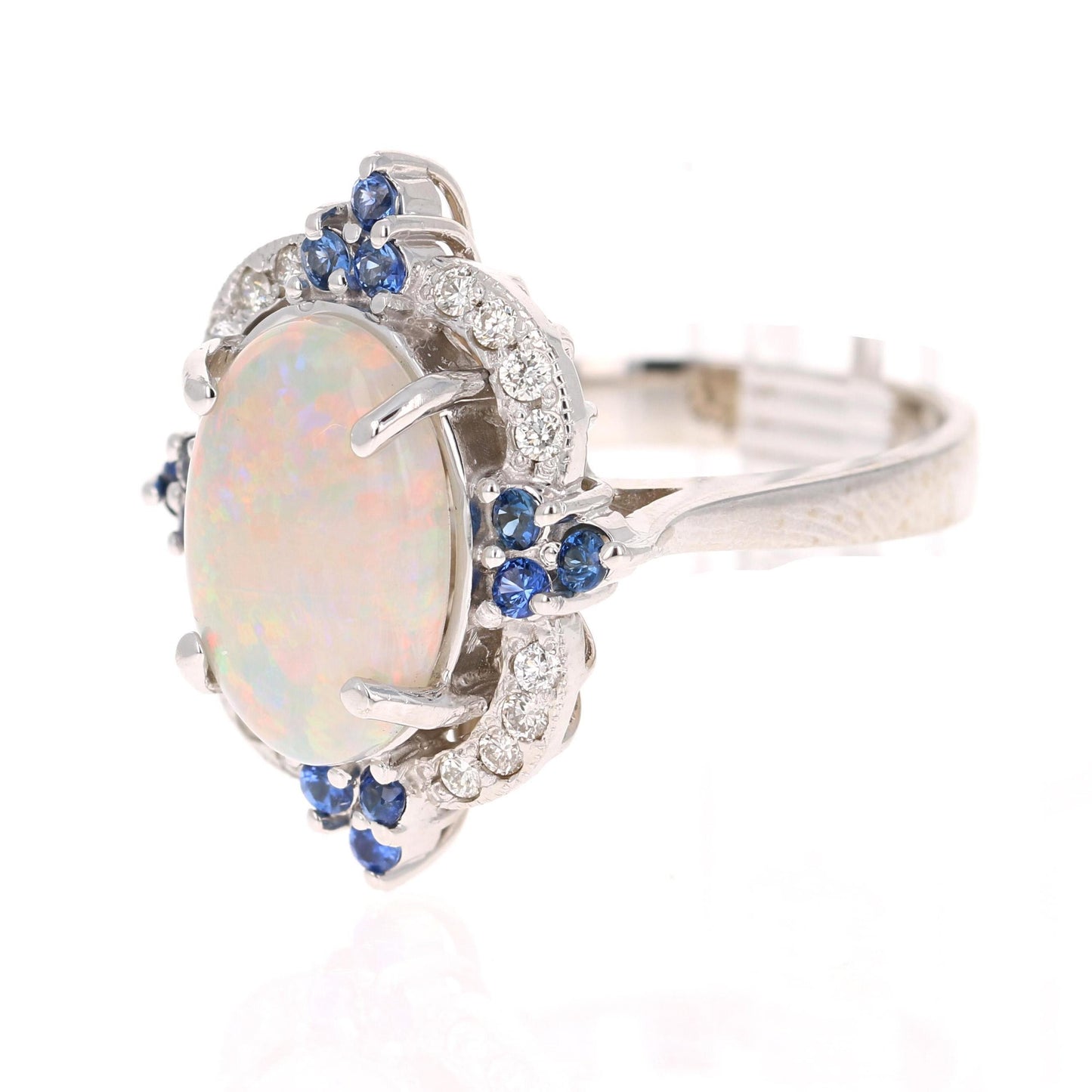 4.27 Carat Opal Blue Sapphire Diamond 14 Karat White Gold Ring