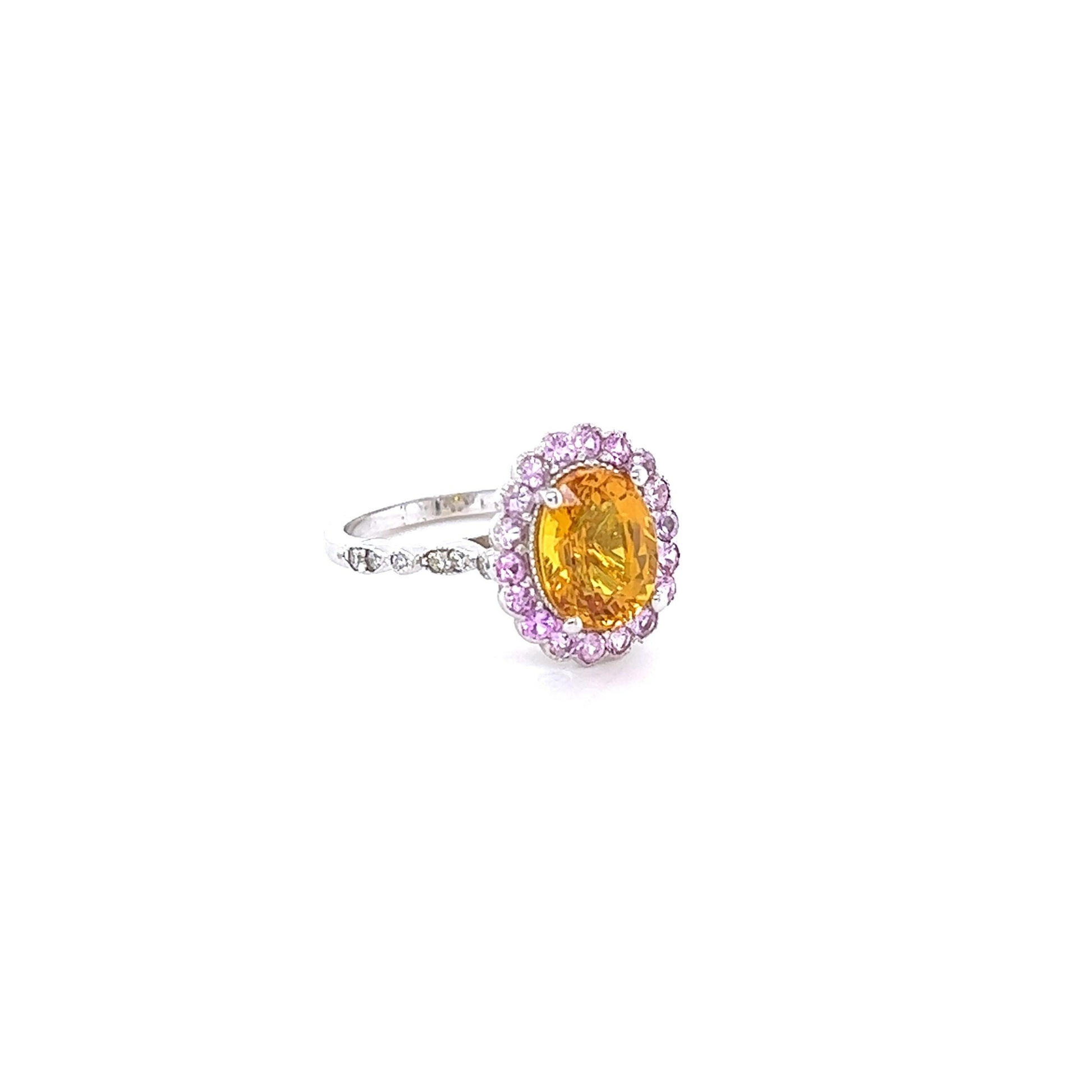 4.28 Carat Orange Sapphire Pink Sapphire Diamond 14 Karat White Gold Ring