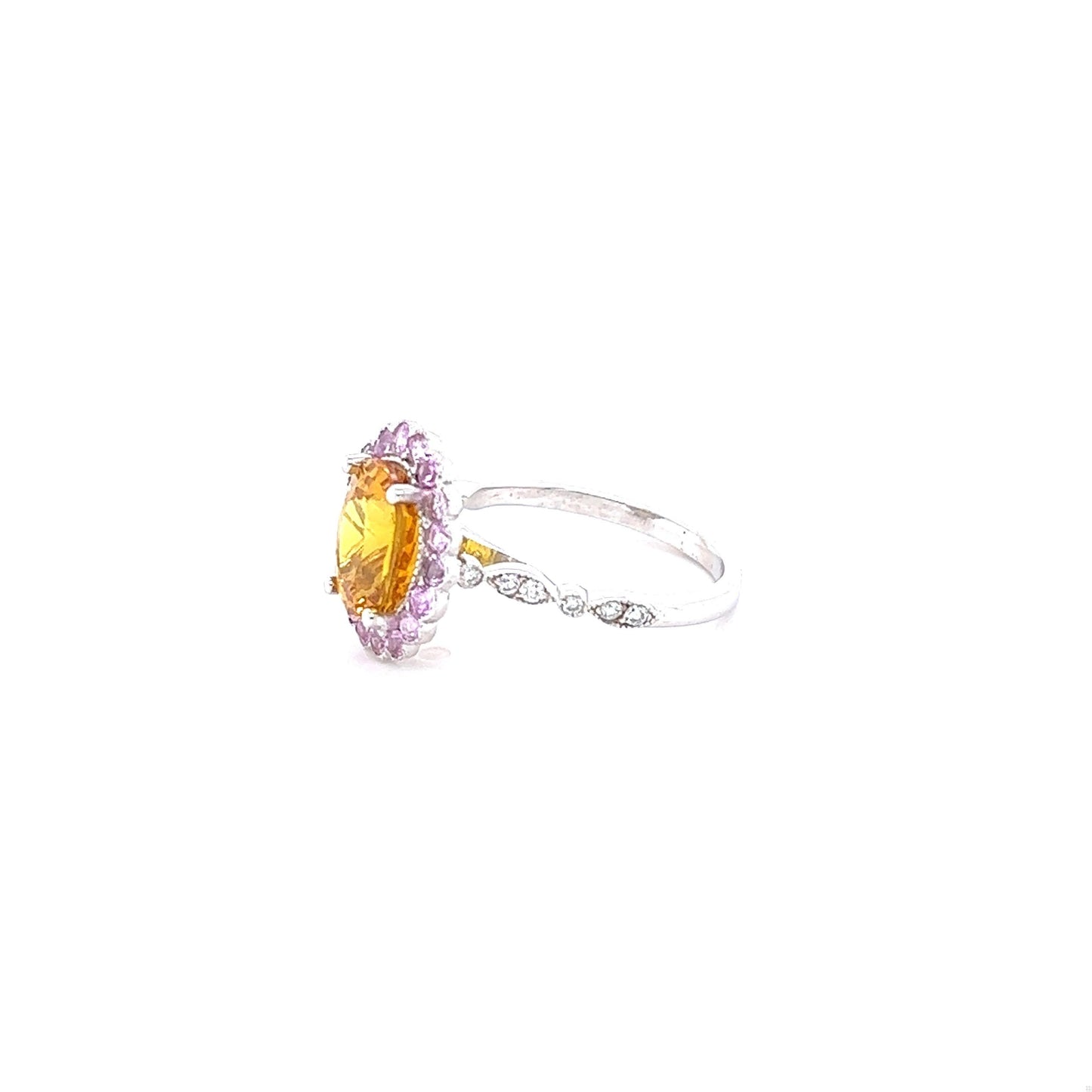 4.28 Carat Orange Sapphire Pink Sapphire Diamond 14 Karat White Gold Ring