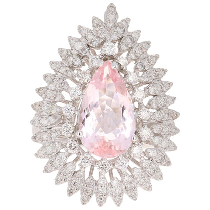 4.29 Carat Morganite Diamond 18 Karat White Gold Cocktail Ring