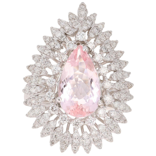 4.29 Carat Morganite Diamond 18 Karat White Gold Cocktail Ring