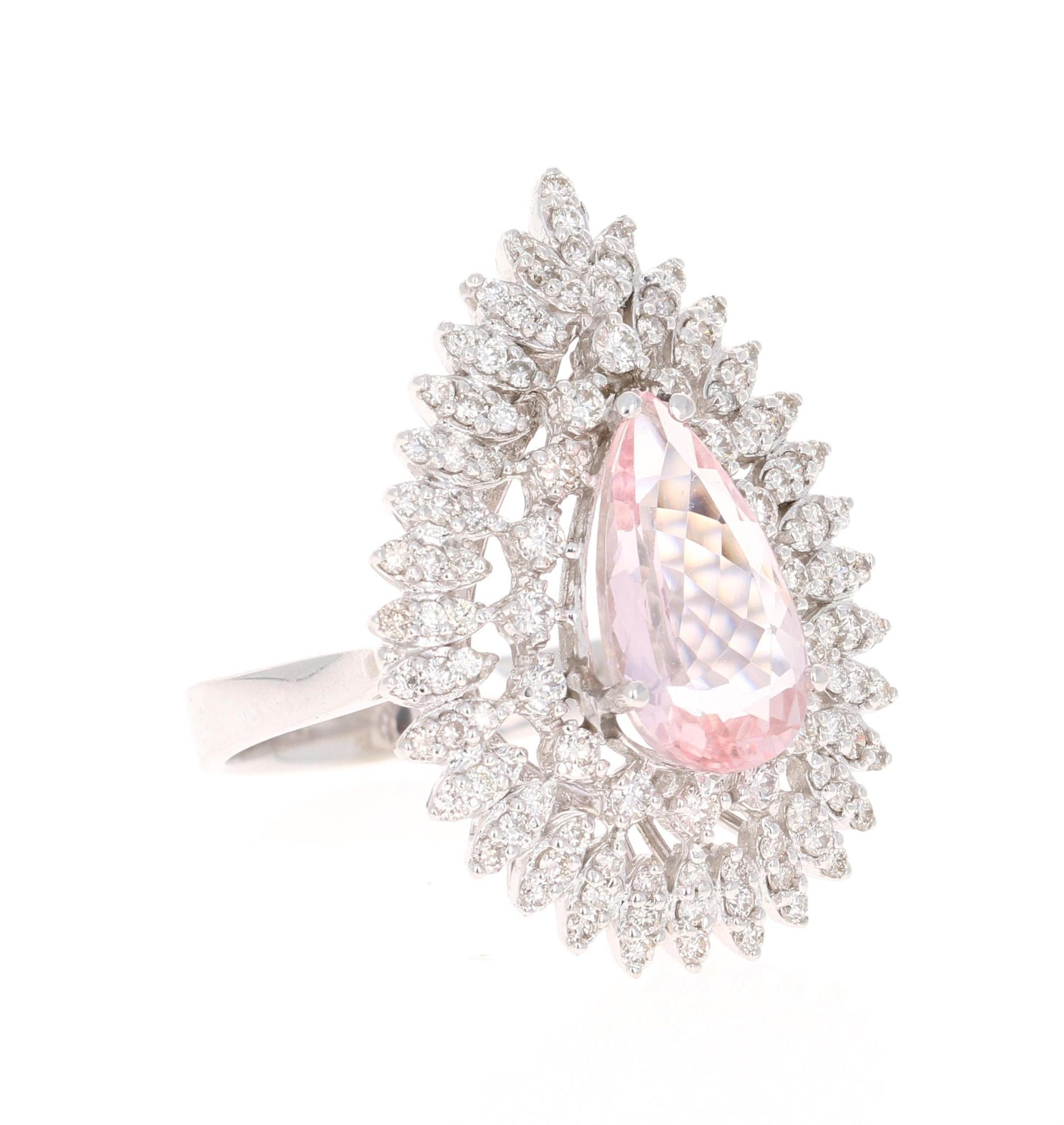 4.29 Carat Morganite Diamond 18 Karat White Gold Cocktail Ring