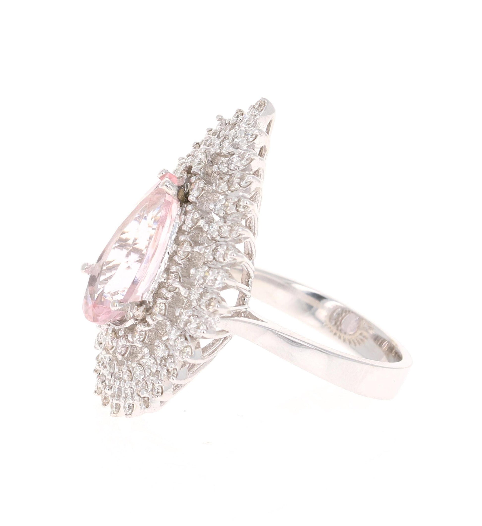 4.29 Carat Morganite Diamond 18 Karat White Gold Cocktail Ring