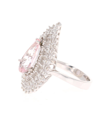4.29 Carat Morganite Diamond 18 Karat White Gold Cocktail Ring