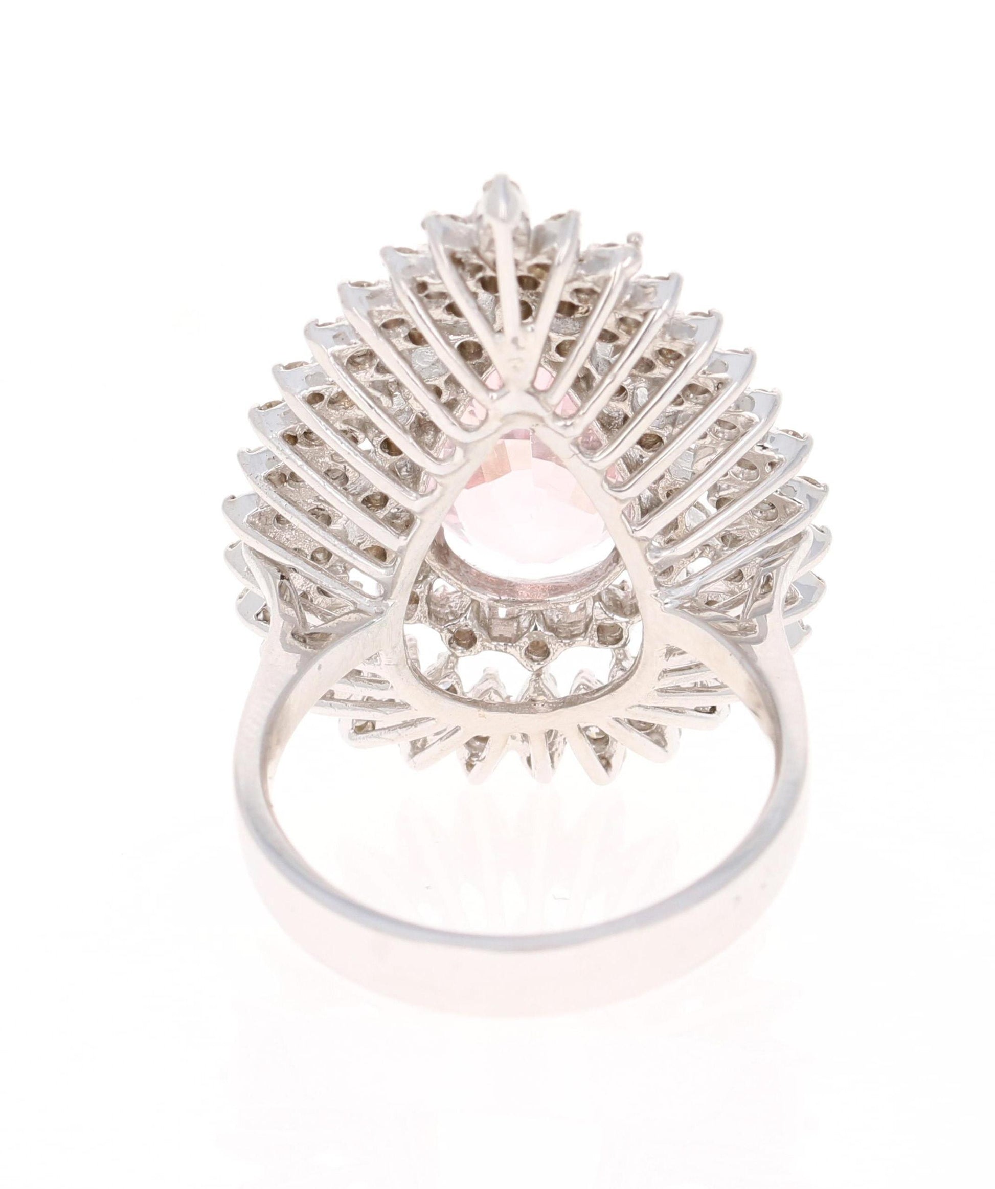 4.29 Carat Morganite Diamond 18 Karat White Gold Cocktail Ring