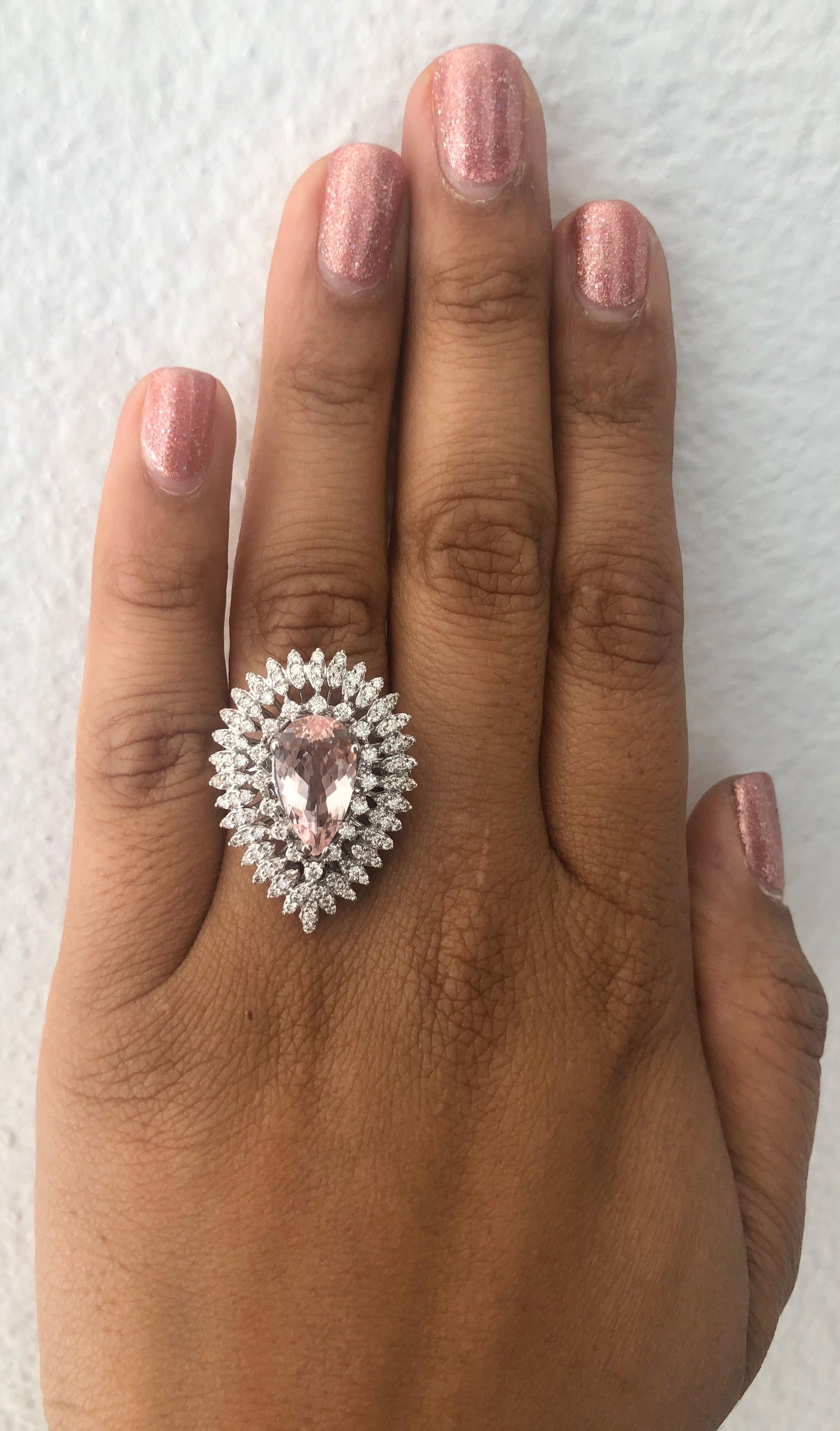 4.29 Carat Morganite Diamond 18 Karat White Gold Cocktail Ring