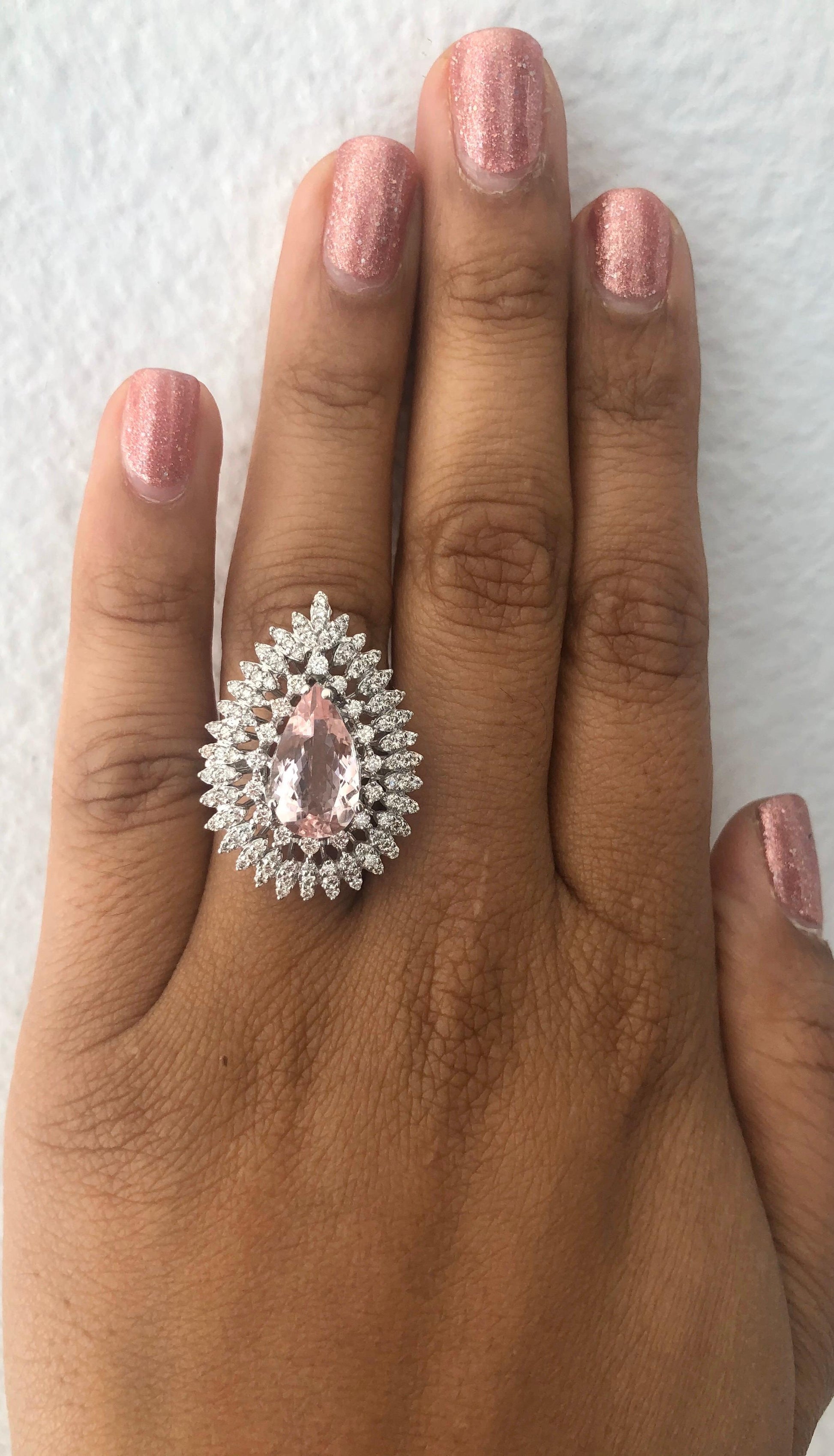 4.29 Carat Morganite Diamond 18 Karat White Gold Cocktail Ring