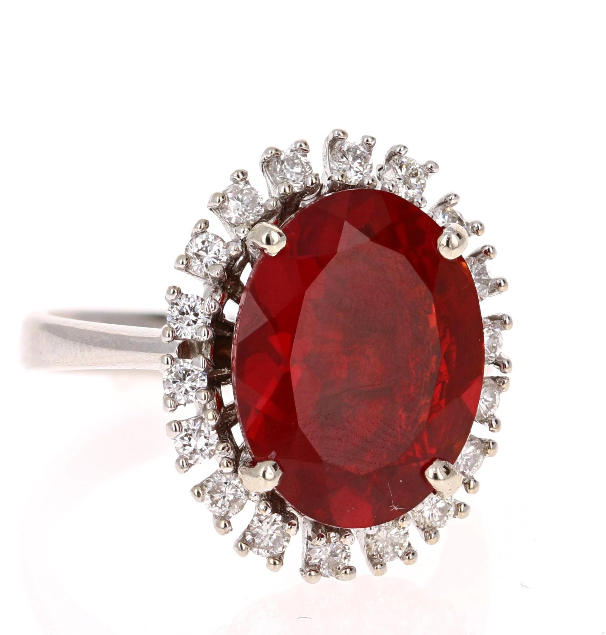 4.39 Carat Fire Opal Diamond 14 Karat White Gold Ring