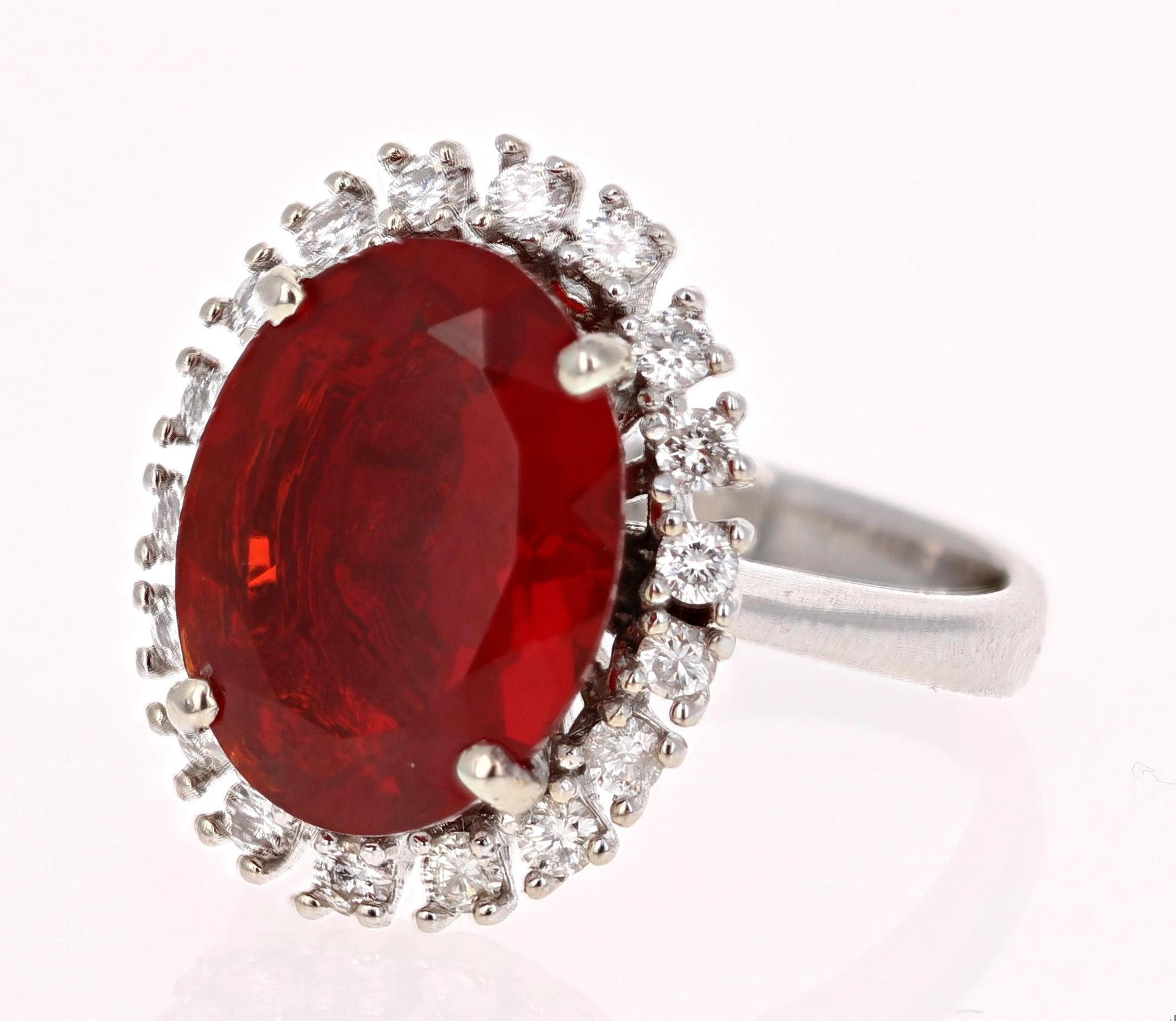 4.39 Carat Fire Opal Diamond 14 Karat White Gold Ring