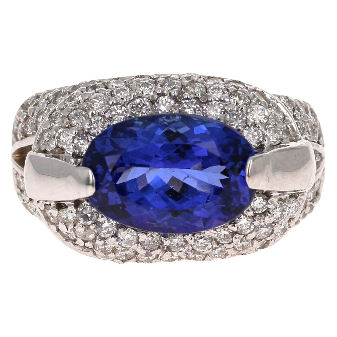 4.39 Carat Tanzanite Diamond 14 Karat White Gold Cocktail Ring