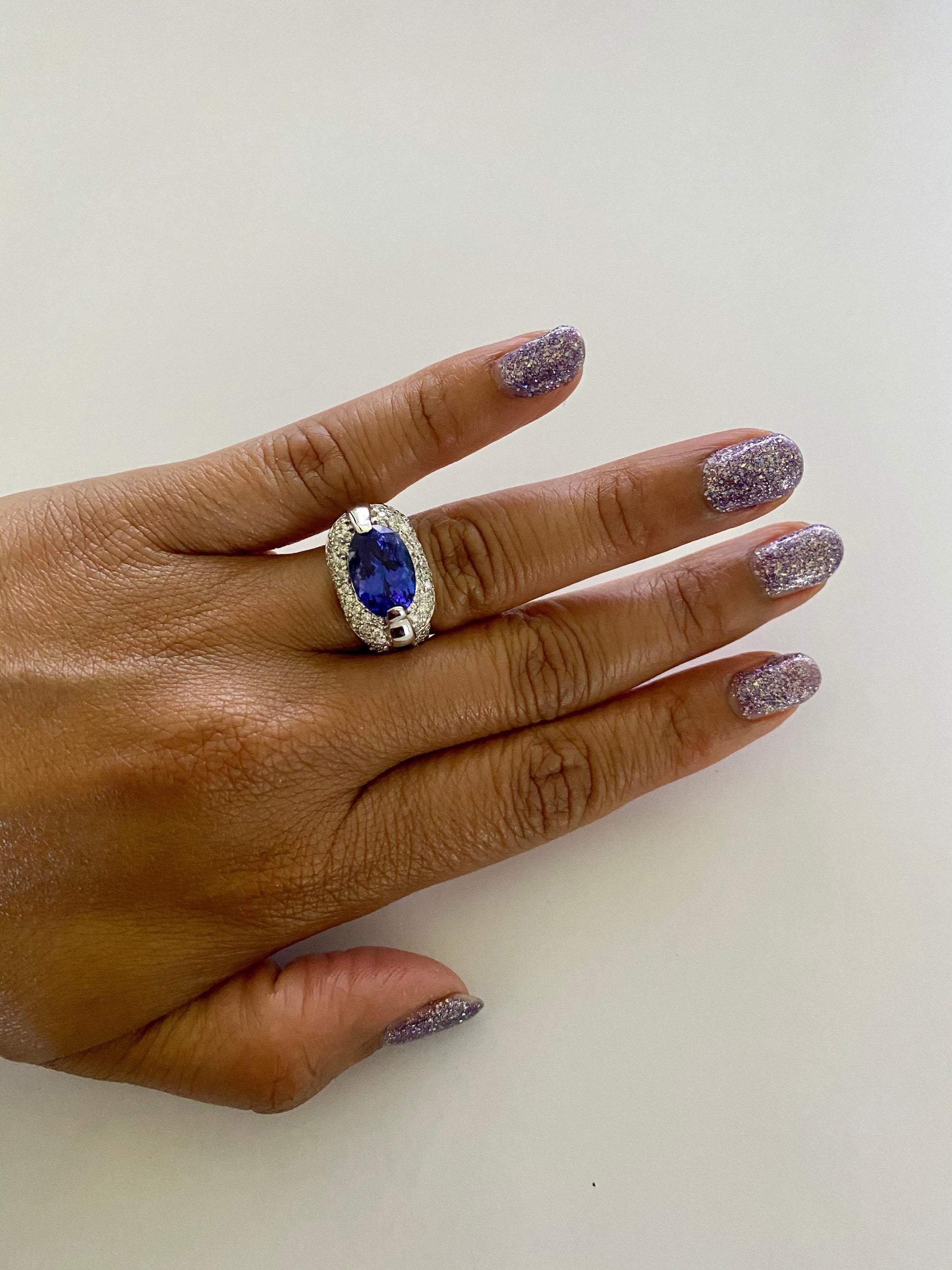 4.39 Carat Tanzanite Diamond 14 Karat White Gold Cocktail Ring