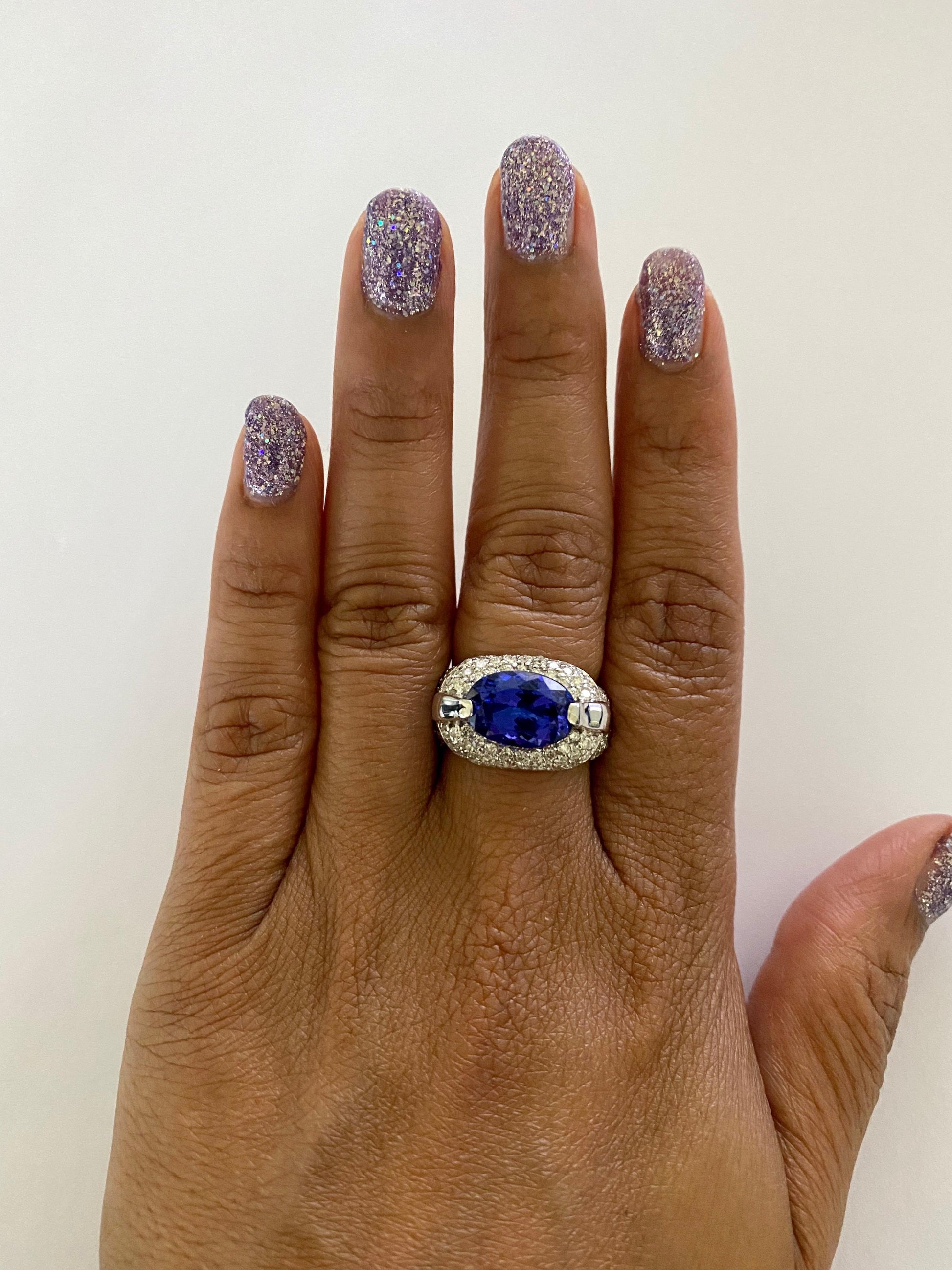 4.39 Carat Tanzanite Diamond 14 Karat White Gold Cocktail Ring