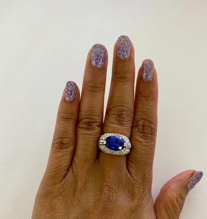 4.39 Carat Tanzanite Diamond 14 Karat White Gold Cocktail Ring