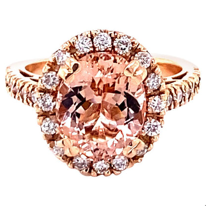 4.41 Carat Morganite Diamond 14 Karat Rose Engagement Ring